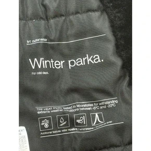 Zara Winter Parka Coat Fur Lined Hooded Jacket Black Warm Womens S - Picture 7 of 11